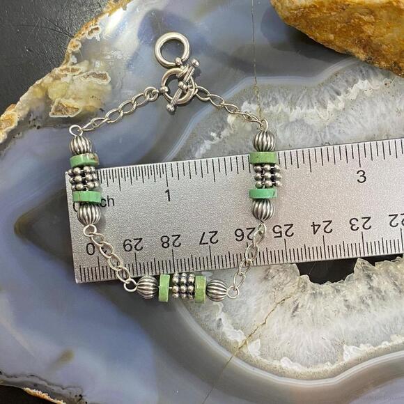 Carolyn Pollack Sterling Green Turquoise Disc Bead Decorated Link Bracelet - Picture 9 of 10